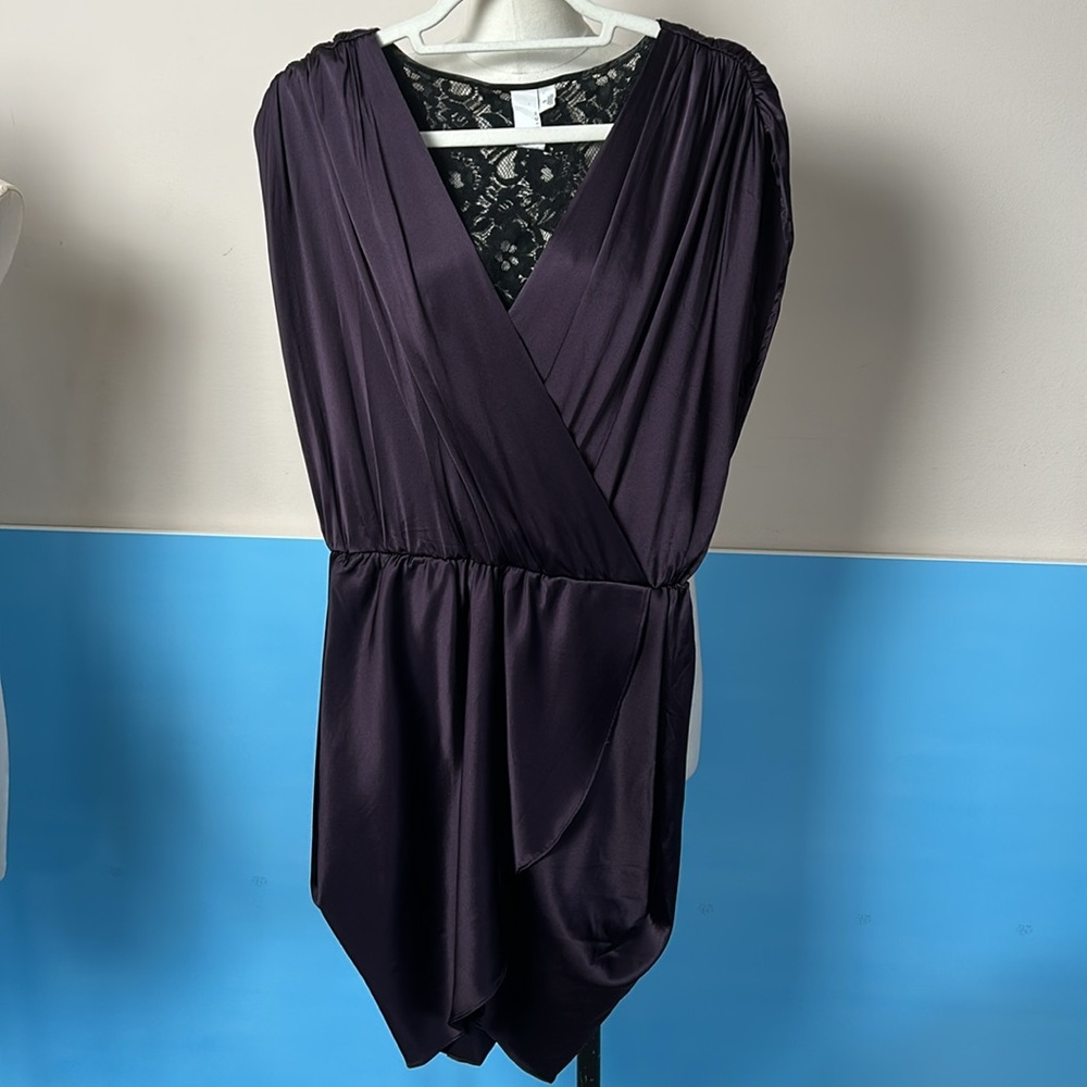 2B. RYCH Silk Deep V Neck Cocktail Dress Plum Vixen Sleeveless Wrap Dress size 8